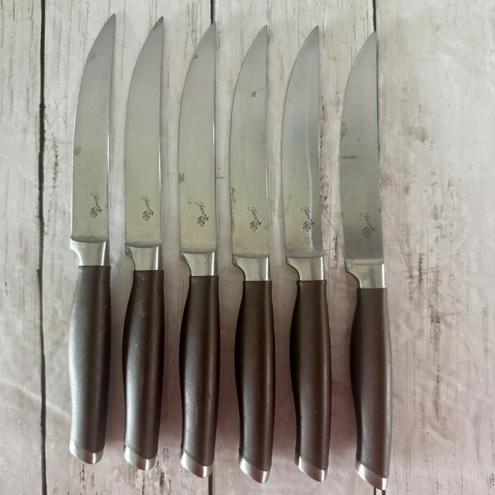 Fiesta 6 Piece Steak Knife Set with Wood Block Chocolate Brown Stainless Steel